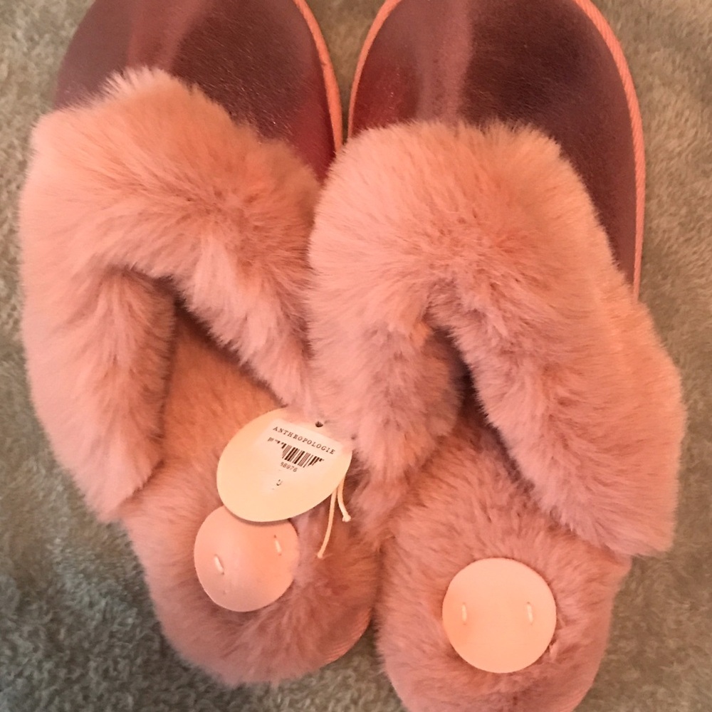 New pink metallic Cosy fluffy Anthropologie slippers.